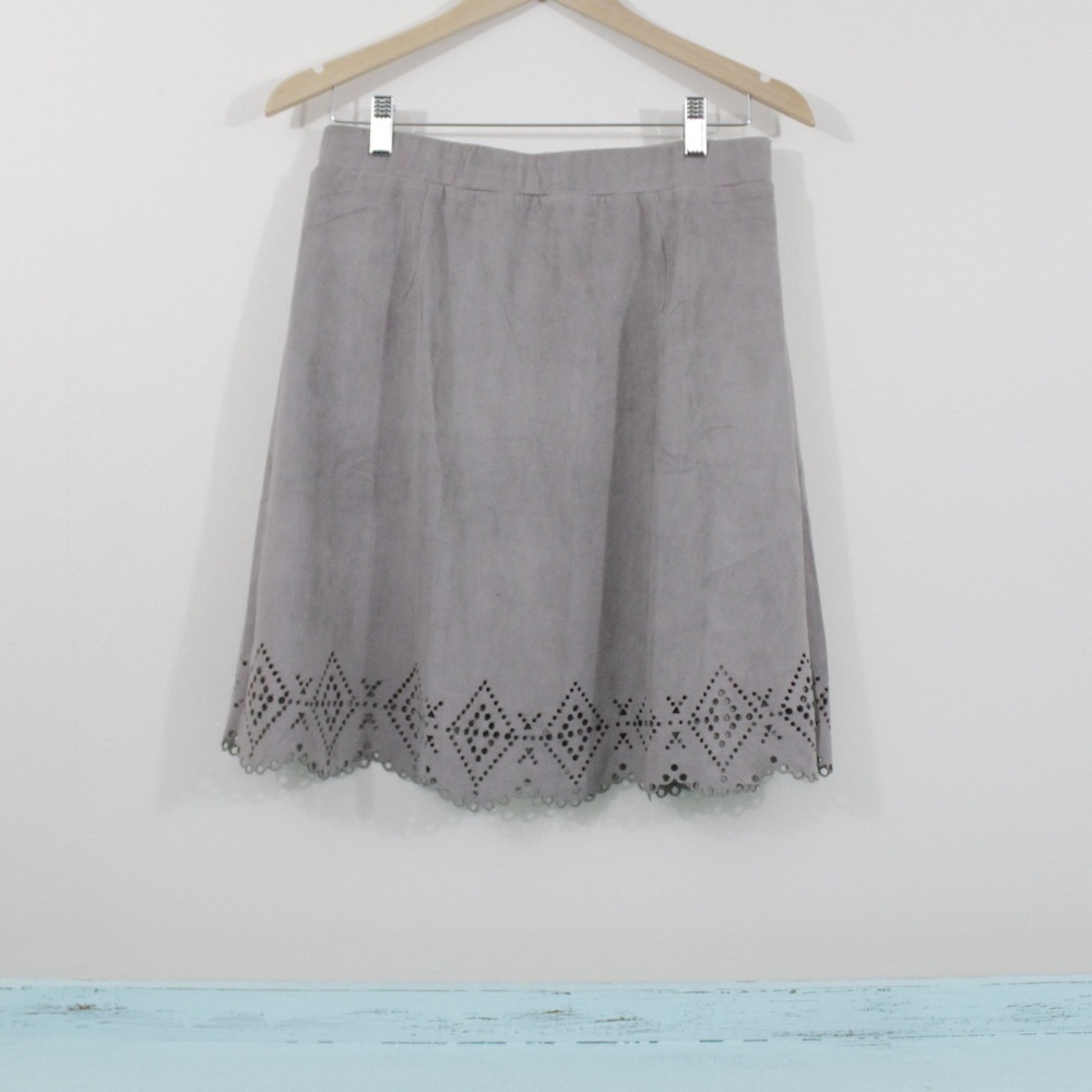 Laser cut taupe suede skirt